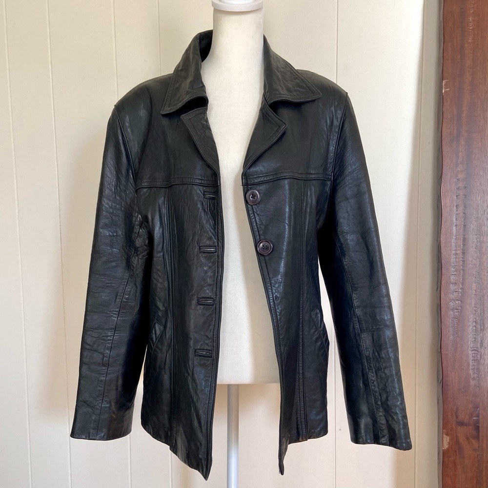 Vintage Michael Lawrence Black Leather Blazer Jacket | Button Up | Size Large